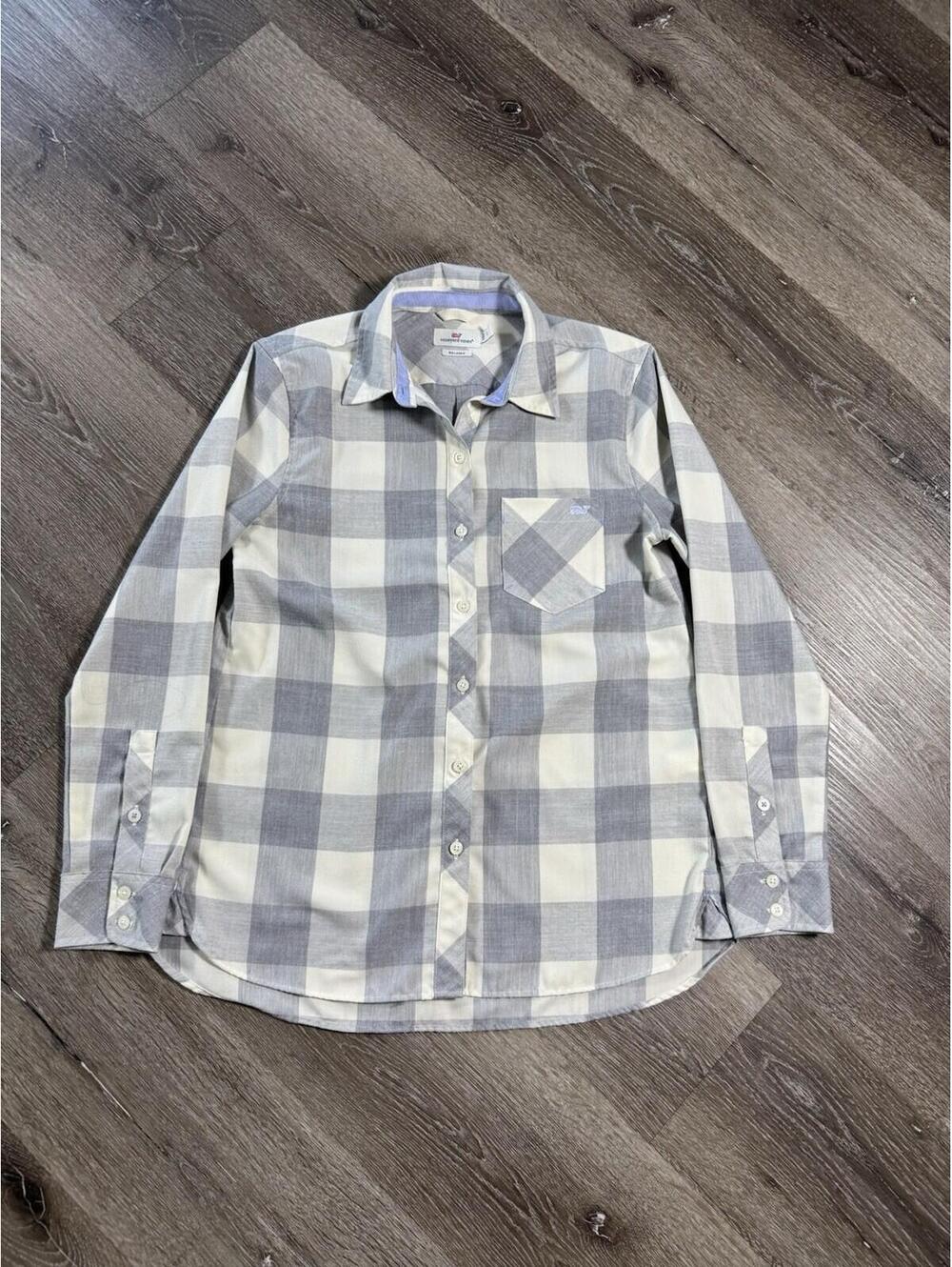 Vineyard Vines Women's Striped Button-Down Shirt Gray Size 2